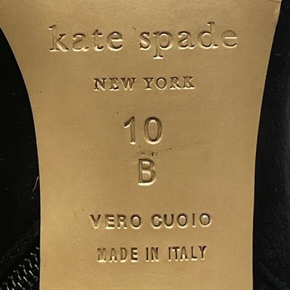 Kate Spade Women’s Black Suede Gold Accent High Heel Netta Ankle Booties Sz 10B - Picture 4 of 9